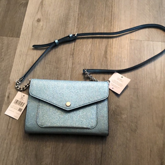 Kate Spade Tinsel Glitter Fabric Flap Crossbody Color Frosty Sky NWT - Picture 15 of 16